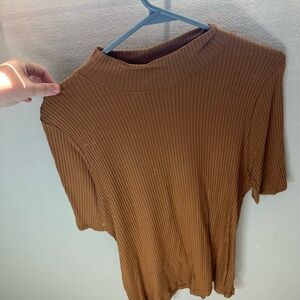 Brown Ribbed Women's Top